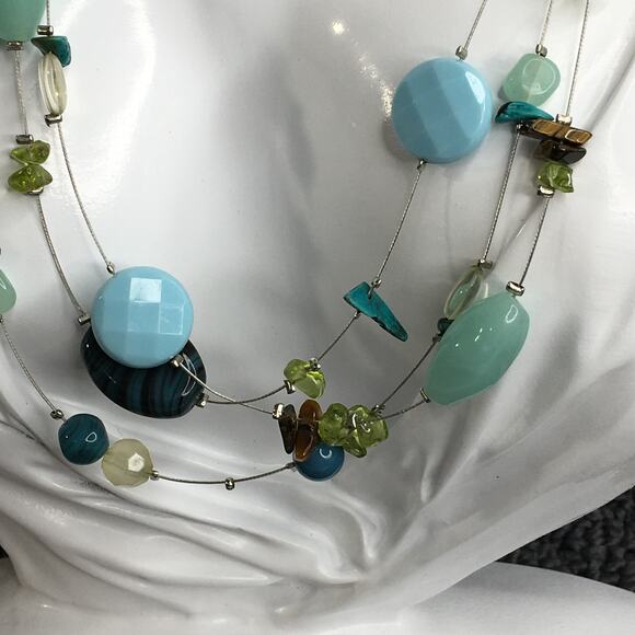 Lia Sophia Multi-Strand Floating Necklace Blue Green Silver Tone - Picture 4 of 15